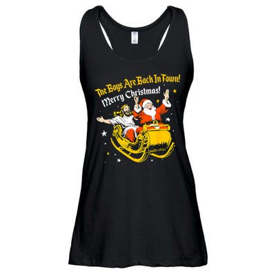 Funny Jesus And Santa Claus The Boy Are Back In A Town Xmas Gift Ladies Essential Flowy Tank