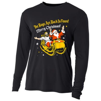 Funny Jesus And Santa Claus The Boy Are Back In A Town Xmas Gift Cooling Performance Long Sleeve Crew