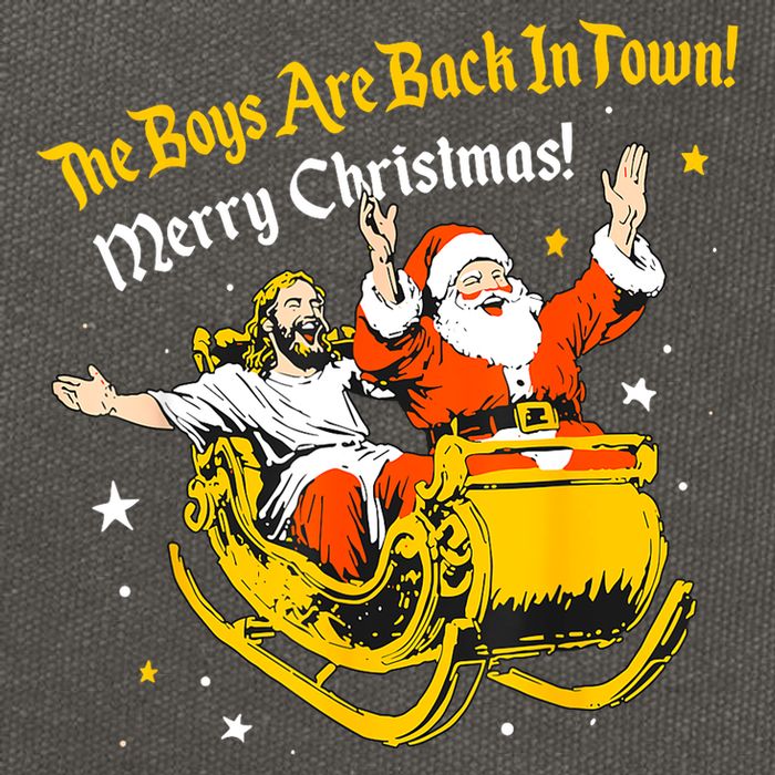 Funny Jesus And Santa Claus The Boy Are Back In A Town Xmas Gift Cotton Canvas Backpack