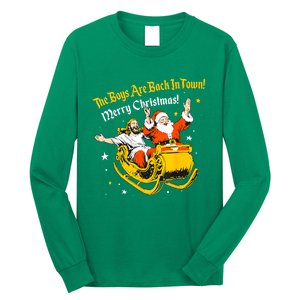 Funny Jesus And Santa Claus The Boy Are Back In A Town Xmas Gift Long Sleeve Shirt