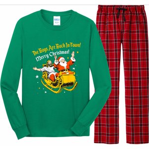 Funny Jesus And Santa Claus The Boy Are Back In A Town Xmas Gift Long Sleeve Pajama Set