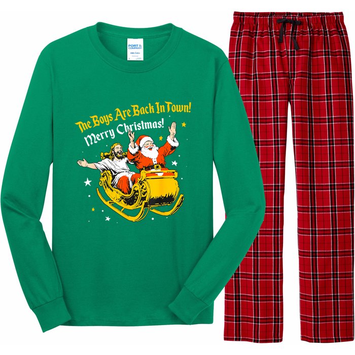 Funny Jesus And Santa Claus The Boy Are Back In A Town Xmas Gift Long Sleeve Pajama Set