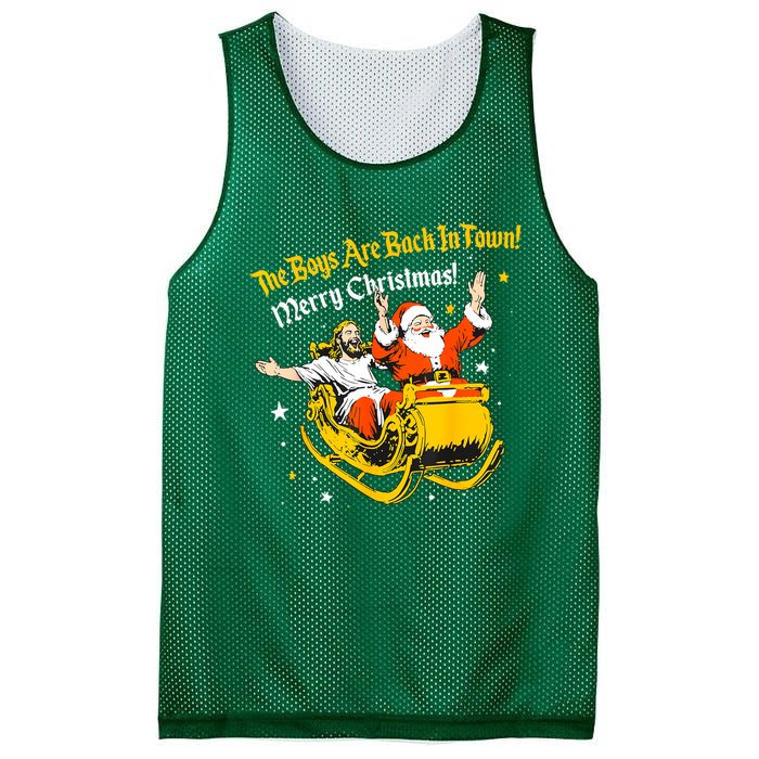 Funny Jesus And Santa Claus The Boy Are Back In A Town Xmas Gift Mesh Reversible Basketball Jersey Tank