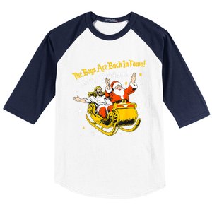 Funny Jesus And Santa Claus The Boy Are Back In A Town Xmas Gift Baseball Sleeve Shirt