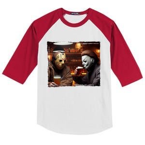 Funny Jason And Michael Halloween Drink Beer Kids Colorblock Raglan Jersey