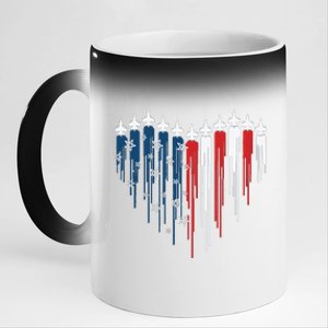 Fighter Jet Airplane American Flag Heart 11oz Black Color Changing Mug