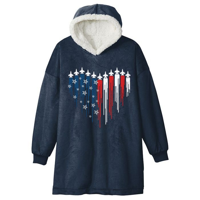 Fighter Jet Airplane American Flag Heart Hooded Wearable Blanket