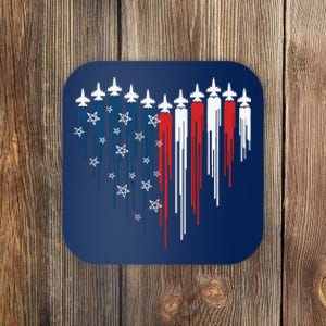 Fighter Jet Airplane American Flag Heart Coaster