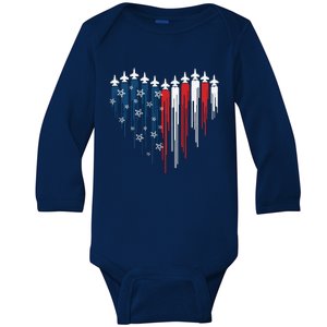 Fighter Jet Airplane American Flag Heart Baby Long Sleeve Bodysuit