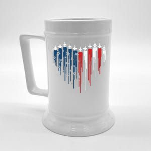 Fighter Jet Airplane American Flag Heart Beer Stein