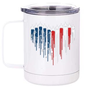 Fighter Jet Airplane American Flag Heart 12 oz Stainless Steel Tumbler Cup