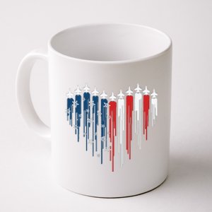 Fighter Jet Airplane American Flag Heart Coffee Mug