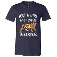 Funny Just A Girl Who Loves Tigers Tiger Animal Lover Gift V-Neck T-Shirt