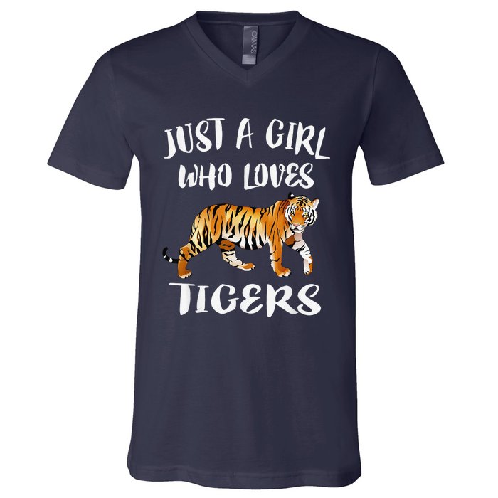 Funny Just A Girl Who Loves Tigers Tiger Animal Lover Gift V-Neck T-Shirt