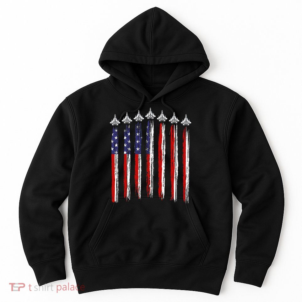 Fighter Jet Airplane USA Flag 4th Of July Patriotic Hoodie