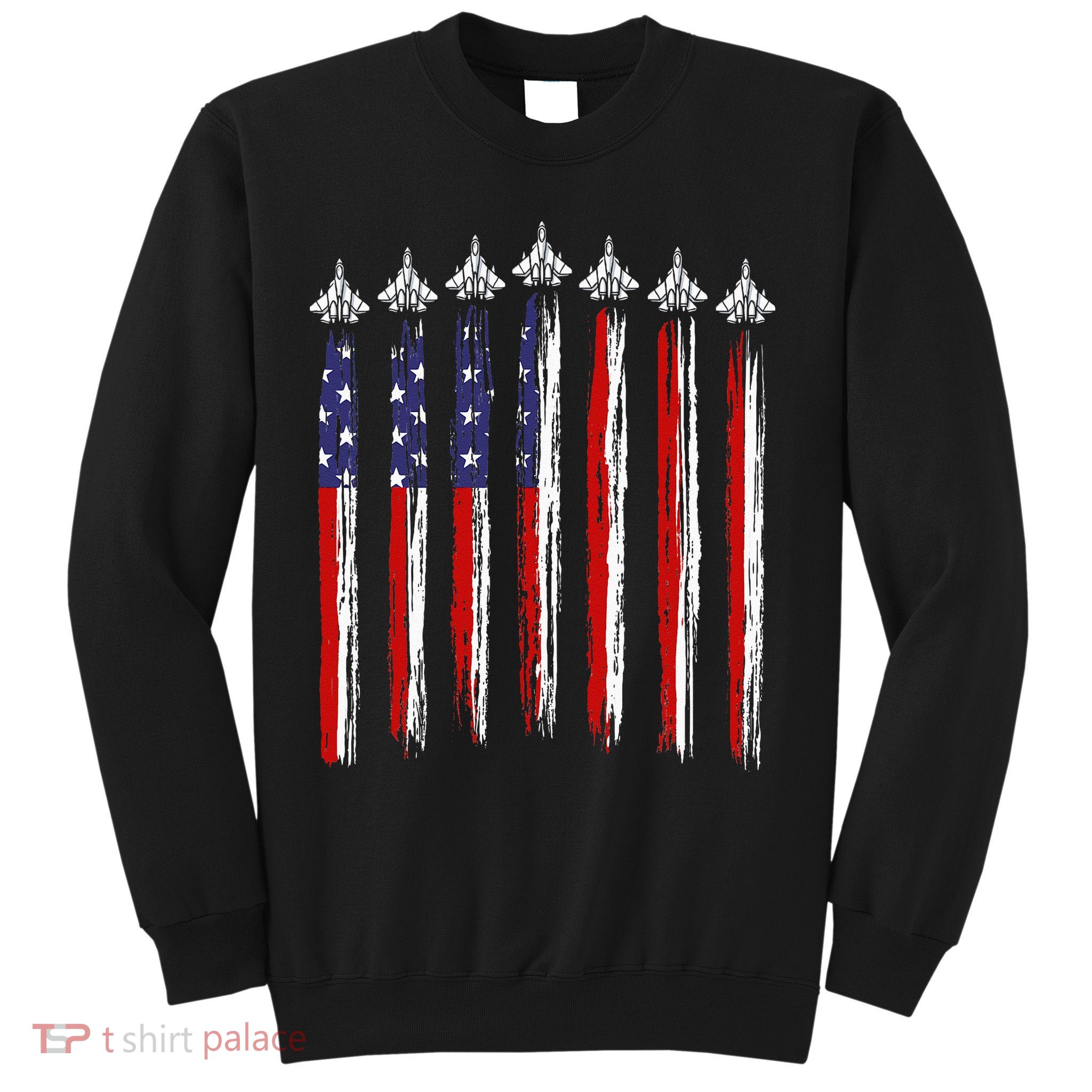 Fighter Jet Airplane USA Flag 4th Of July Patriotic Sweatshirt