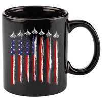 Fighter Jet Airplane USA Flag 4th Of July Patriotic 11oz C Handle Ceramic Mug