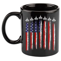 Fighter Jet Airplane USA Flag 4th Of July Patriotic 11oz C Handle Ceramic Mug