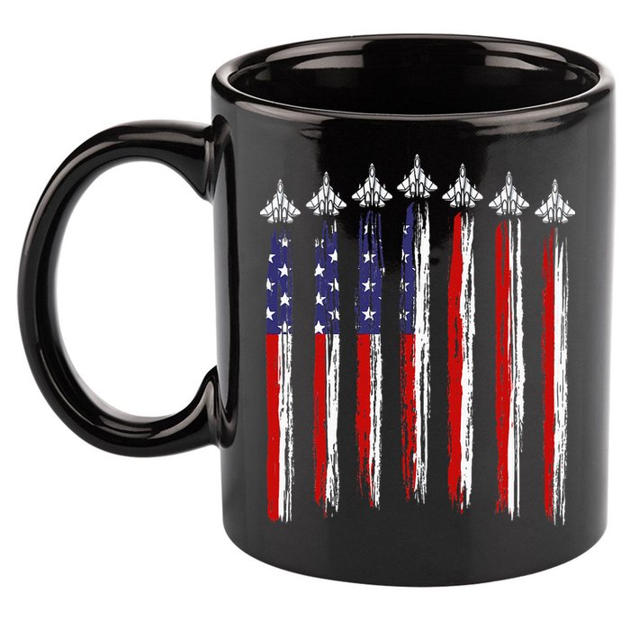 Fighter Jet Airplane USA Flag 4th Of July Patriotic 11oz C Handle Ceramic Mug