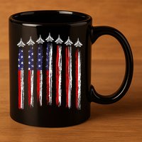Fighter Jet Airplane USA Flag 4th Of July Patriotic 11oz C Handle Ceramic Mug