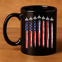 Fighter Jet Airplane USA Flag 4th Of July Patriotic 11oz C Handle Ceramic Mug