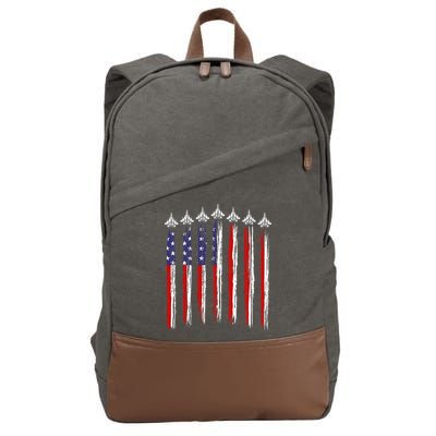 Fighter Jet Airplane USA Flag 4th Of July Patriotic Cotton Canvas Backpack