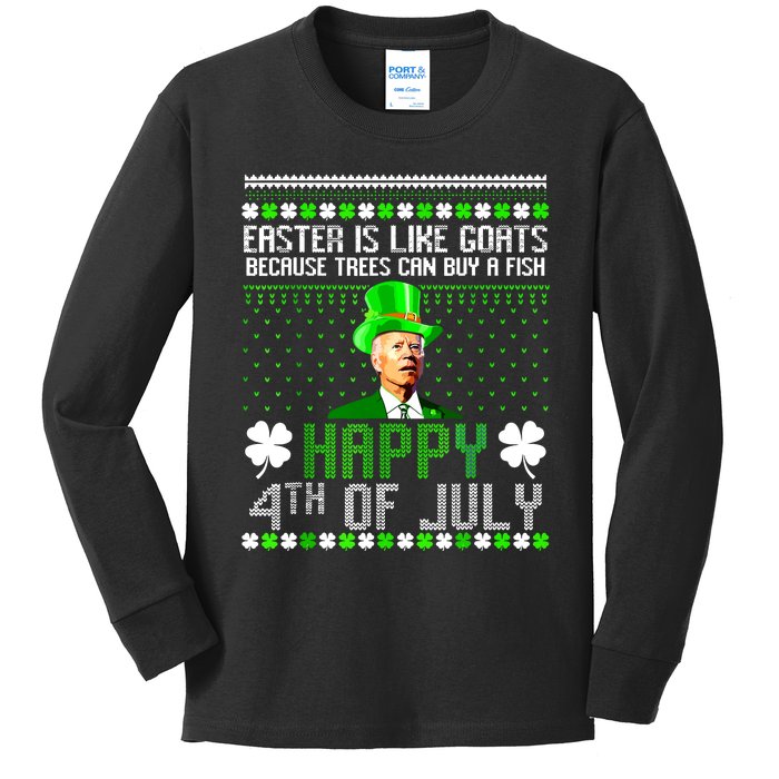 Funny Joe Biden Happy 4th Of July Confused St Patricks Day Kids Long Sleeve Shirt