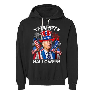 Funny Joe Biden Happy Halloween 4th Of July Firework Garment-Dyed Fleece Hoodie