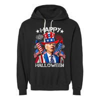 Funny Joe Biden Happy Halloween 4th Of July Firework Garment-Dyed Fleece Hoodie