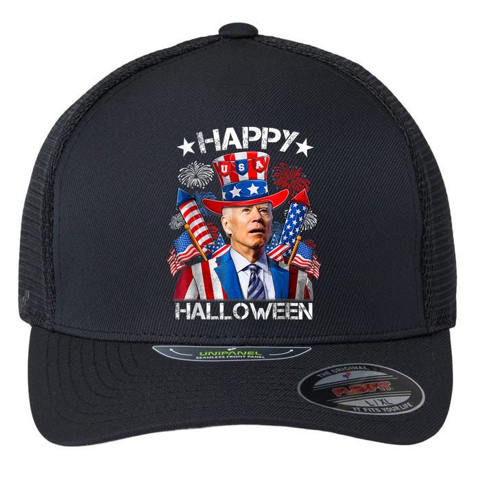 Funny Joe Biden Happy Halloween 4th Of July Firework Flexfit Unipanel Trucker Cap