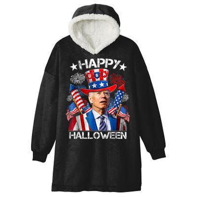 Funny Joe Biden Happy Halloween 4th Of July Firework Hooded Wearable Blanket