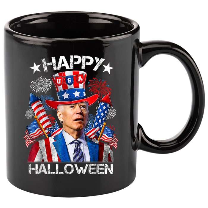 Funny Joe Biden Happy Halloween 4th Of July Firework 11oz C Handle Ceramic Mug