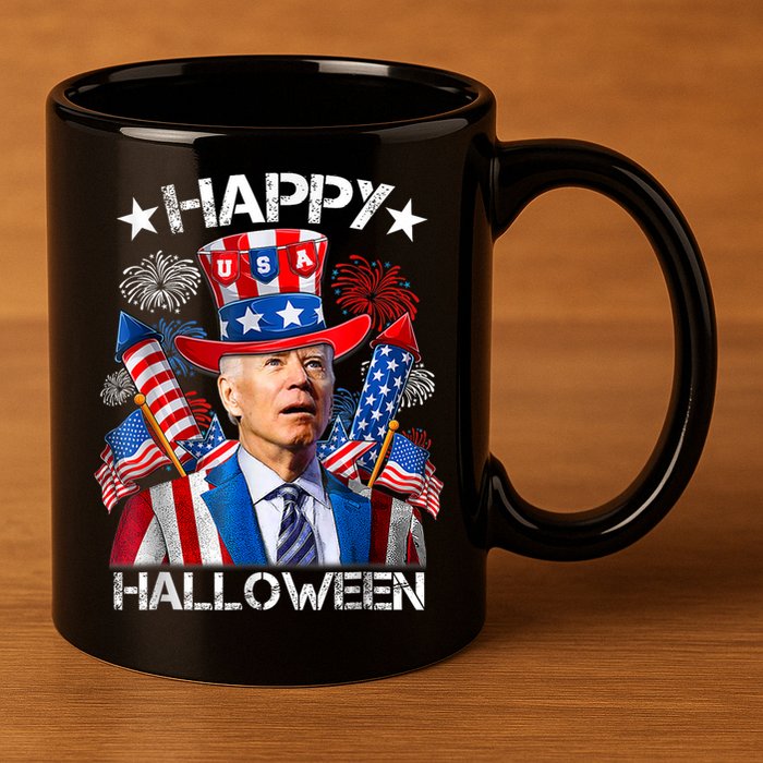 Funny Joe Biden Happy Halloween 4th Of July Firework 11oz C Handle Ceramic Mug