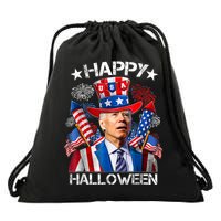 Funny Joe Biden Happy Halloween 4th Of July Firework Drawstring Bag