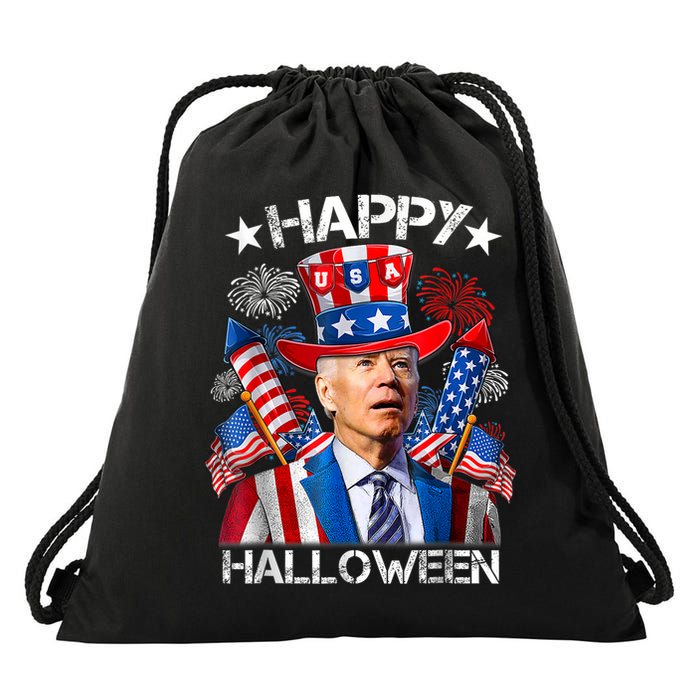 Funny Joe Biden Happy Halloween 4th Of July Firework Drawstring Bag