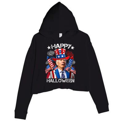 Funny Joe Biden Happy Halloween 4th Of July Firework Crop Fleece Hoodie