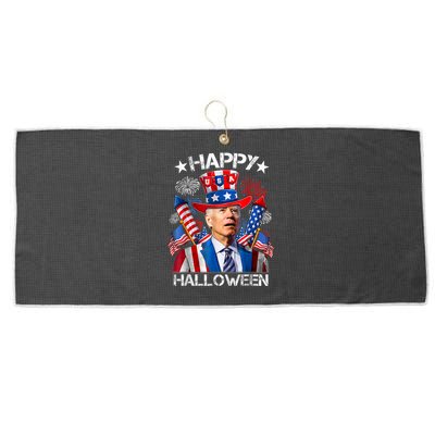Funny Joe Biden Happy Halloween 4th Of July Firework Large Microfiber Waffle Golf Towel