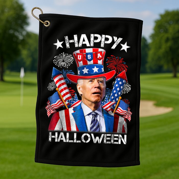 Funny Joe Biden Happy Halloween 4th Of July Firework Golf Towel