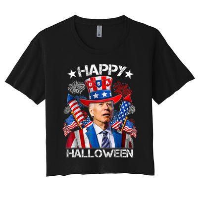 Funny Joe Biden Happy Halloween 4th Of July Firework Crop Top