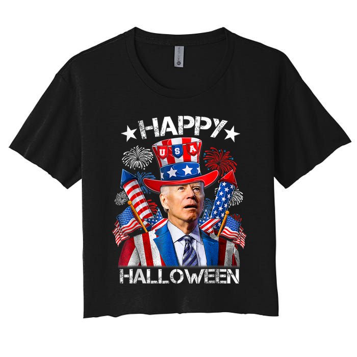 Funny Joe Biden Happy Halloween 4th Of July Firework Crop Top
