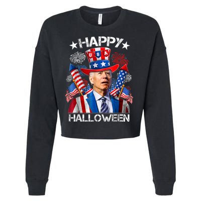 Funny Joe Biden Happy Halloween 4th Of July Firework Cropped Pullover Crew