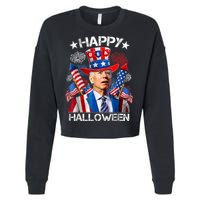 Funny Joe Biden Happy Halloween 4th Of July Firework Cropped Pullover Crew