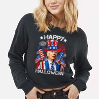 Funny Joe Biden Happy Halloween 4th Of July Firework Cropped Pullover Crew