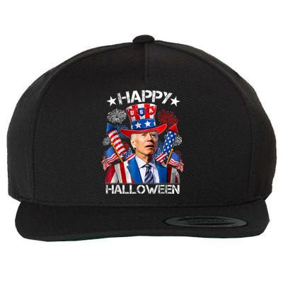 Funny Joe Biden Happy Halloween 4th Of July Firework Wool Snapback Cap
