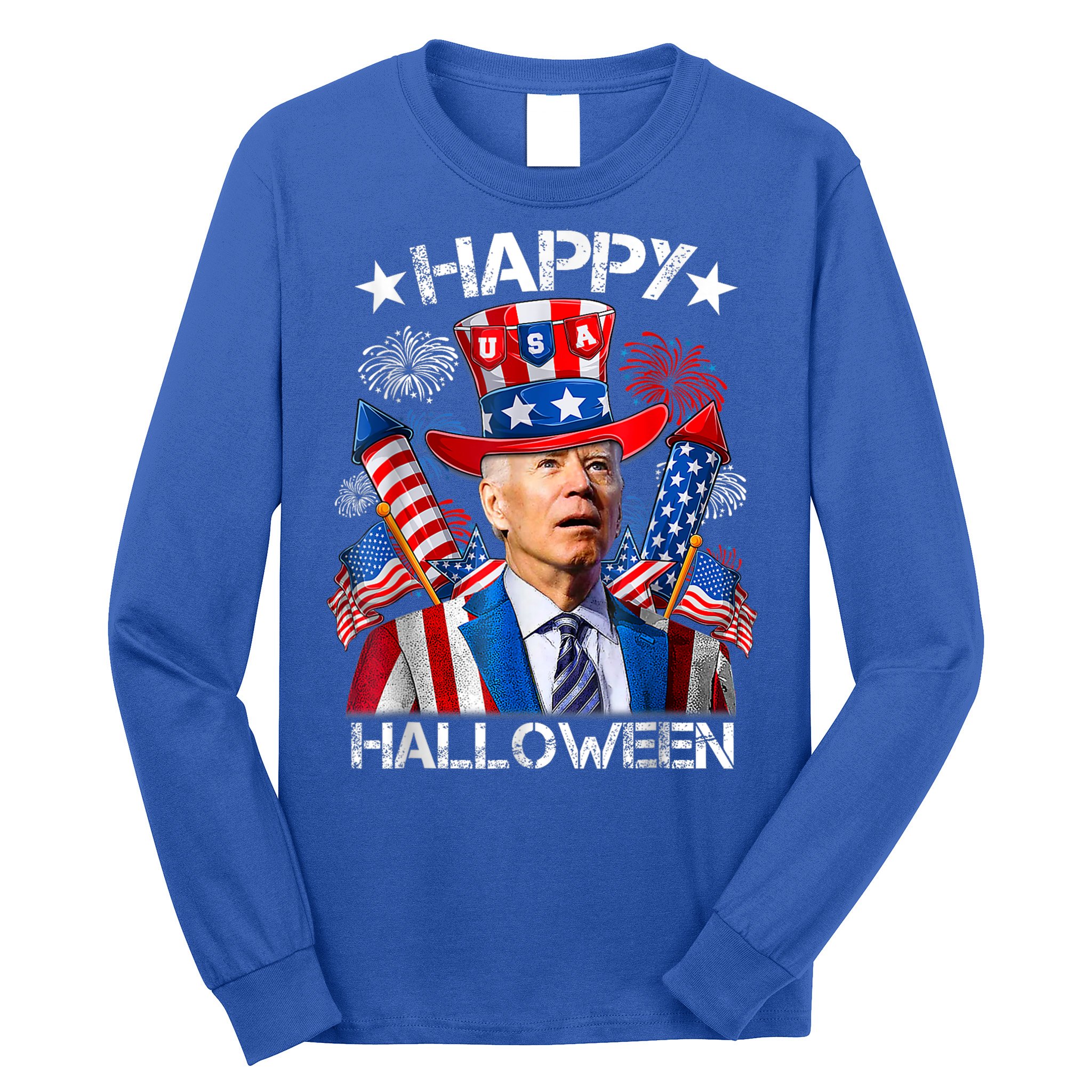 Funny Joe Biden Happy Halloween 4th Of July Firework Long Sleeve Shirt