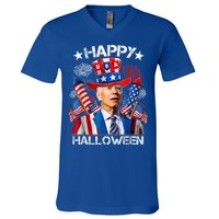 Funny Joe Biden Happy Halloween 4th Of July Firework V-Neck T-Shirt