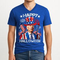 Funny Joe Biden Happy Halloween 4th Of July Firework V-Neck T-Shirt