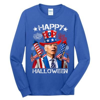 Funny Joe Biden Happy Halloween 4th Of July Firework Tall Long Sleeve T-Shirt