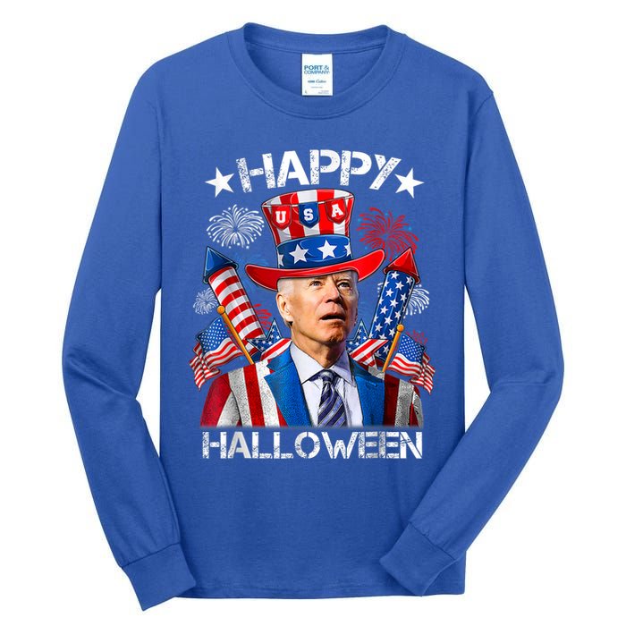 Funny Joe Biden Happy Halloween 4th Of July Firework Tall Long Sleeve T-Shirt