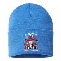 Funny Joe Biden Happy Halloween 4th Of July Firework Sustainable Knit Beanie
